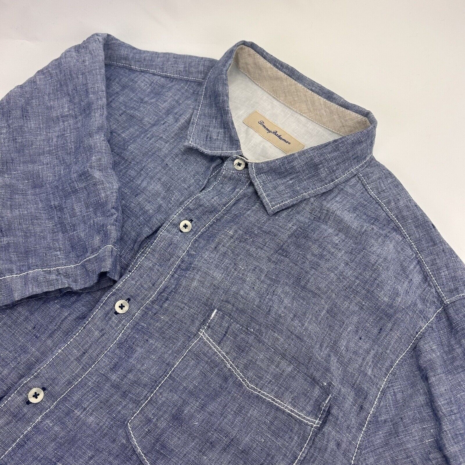 Tommy Bahama Men's Navy Blue Linen Short Sleeve Shirt Xl